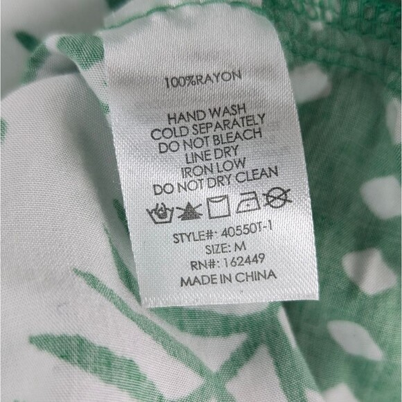 Sunburst Kiss White Green Tropical Button Up Short Sleeve Cropped T-Shirt Size M - Picture 6 of 6